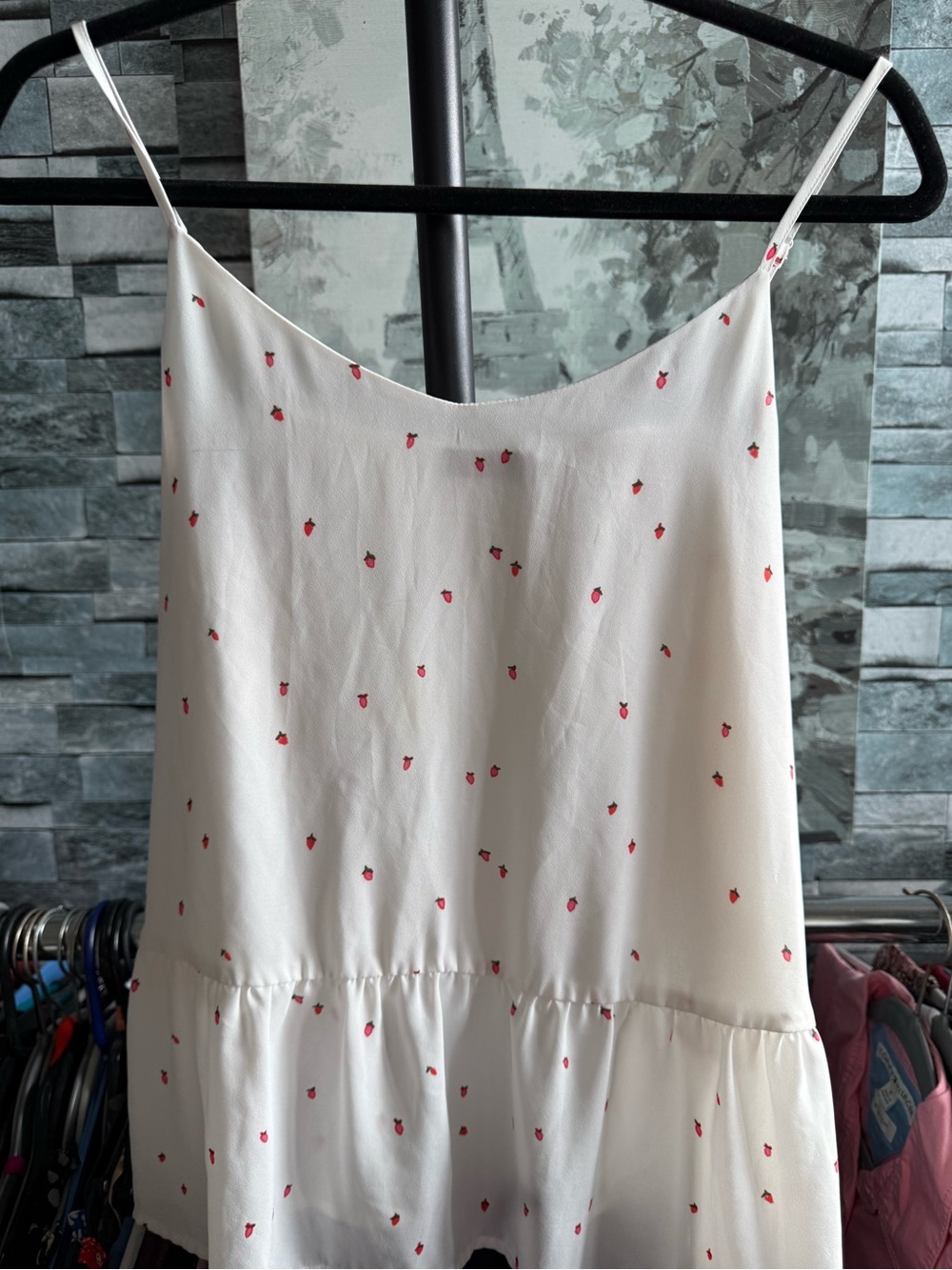 Dalia White Cami with Red Strawberry Embroidery